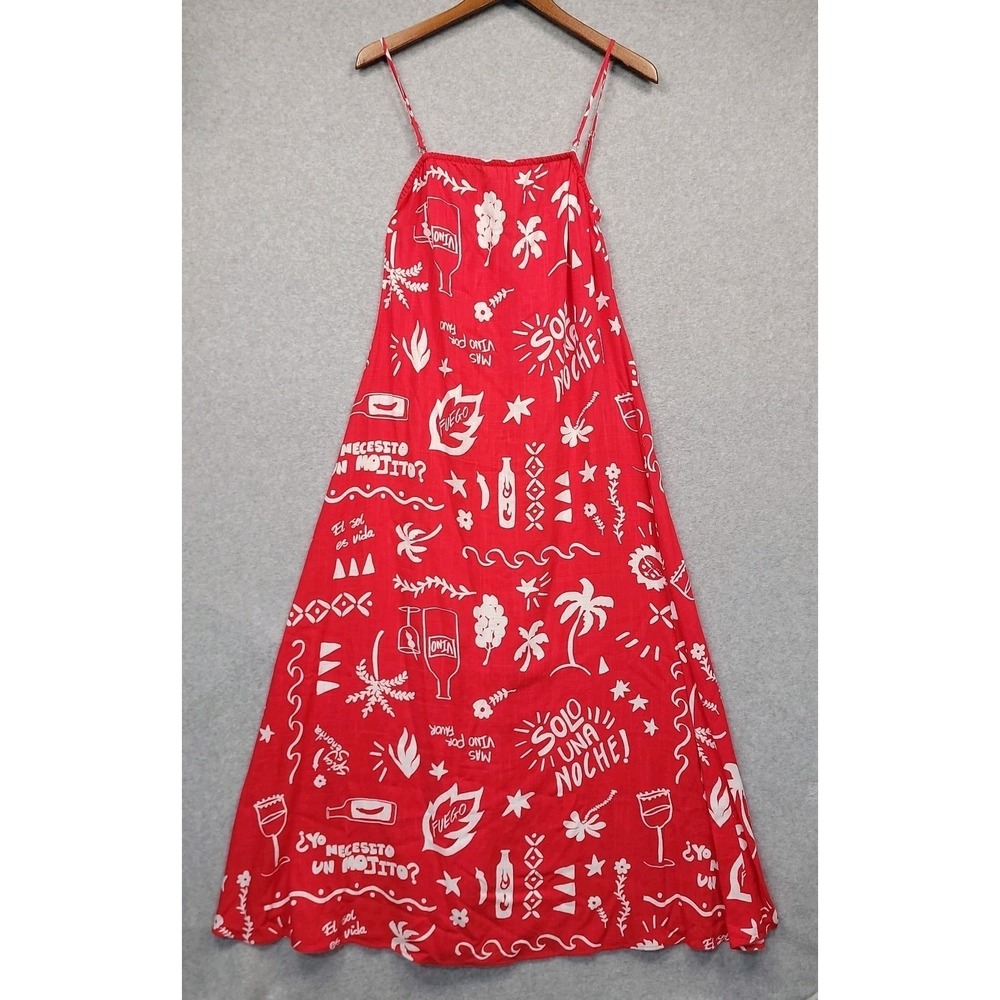 NEW Paper Heart Anthropologie Linen Strappy Maxi Dress M Fuego Red Beachy Resort